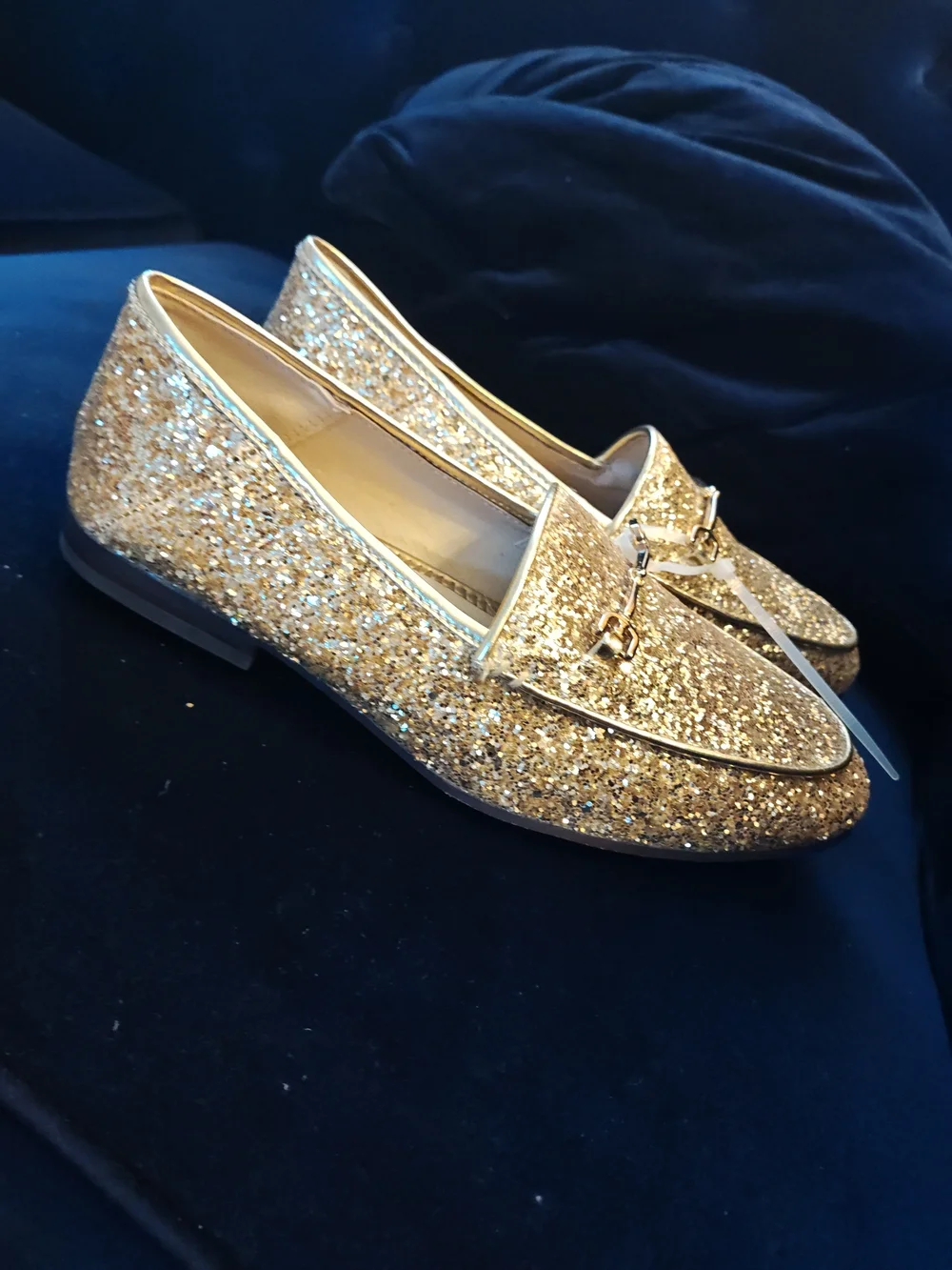 Sam Edelman Kids Gold Glitter Moccasins with Metal Bit